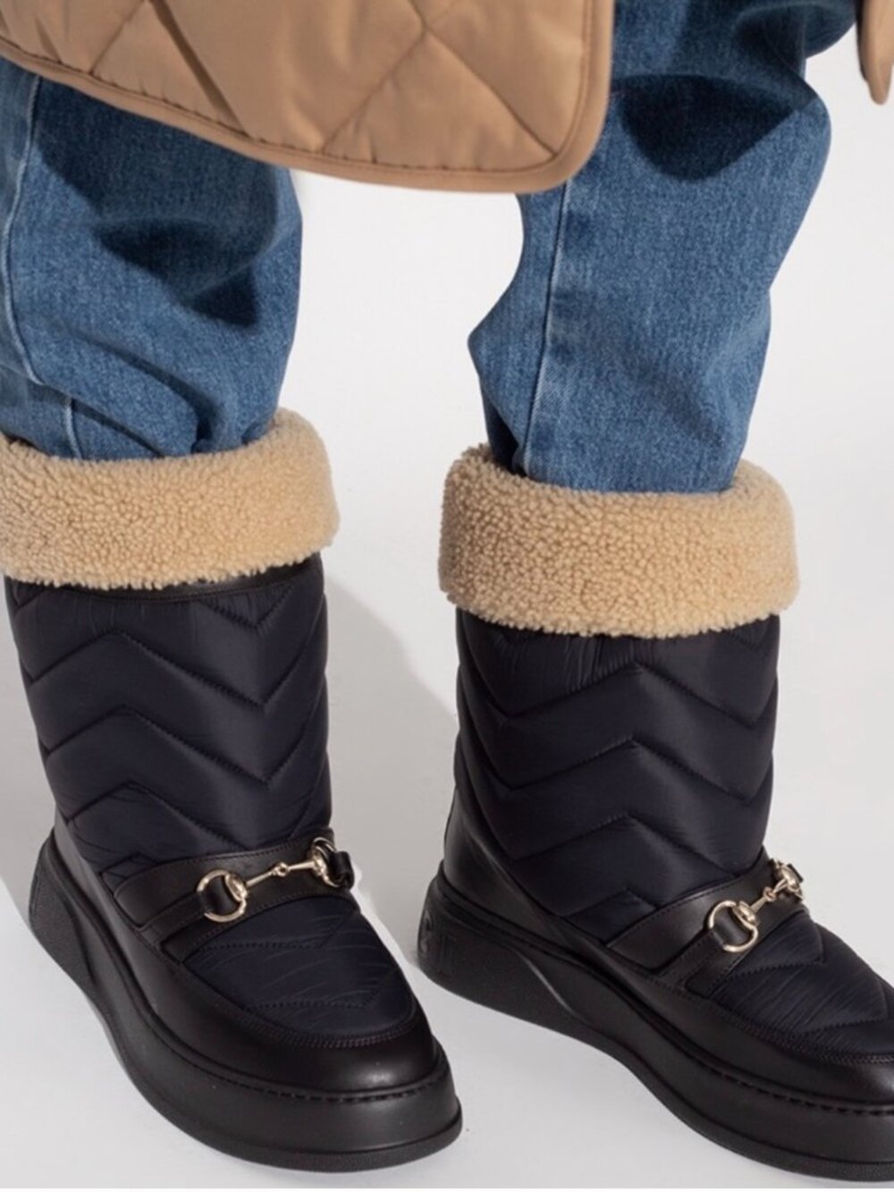 GUCCI Women's Horsebit Shearling-Trimmed Quilted Boots - Black Size 7